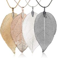 Elegant Leaf Skeleton Pendant Necklace | Gold, Rose Gold & Silver Finish | Nature Inspired Jewellery - Image 3