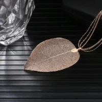 Elegant Leaf Skeleton Pendant Necklace | Gold, Rose Gold & Silver Finish | Nature Inspired Jewellery - Image 2