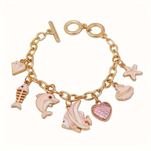 Enchanting Mermaid & Ocean Charm Gold Bracelet