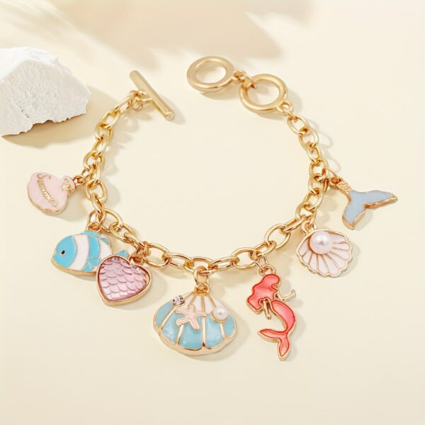 Enchanting Mermaid & Ocean Charm Gold Bracelet