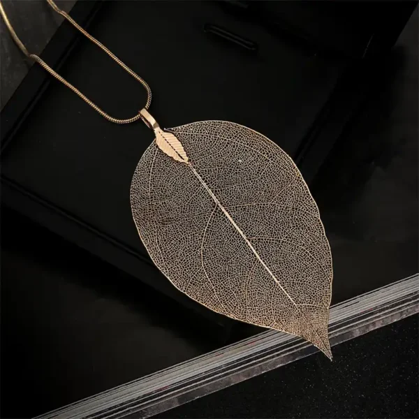 Elegant Leaf Skeleton Pendant Necklace | Gold, Rose Gold & Silver Finish | Nature Inspired Jewellery