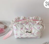 Cute Pink Floral Quilted Makeup Pouch – Soft Cosmetic Bag for Girls & Women - Image 3