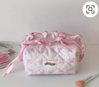 Cute Pink Floral Quilted Makeup Pouch – Soft Cosmetic Bag for Girls & Women