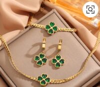Green Clover Drop Earrings – Gold Finish Elegant Earrings for Girls & Women