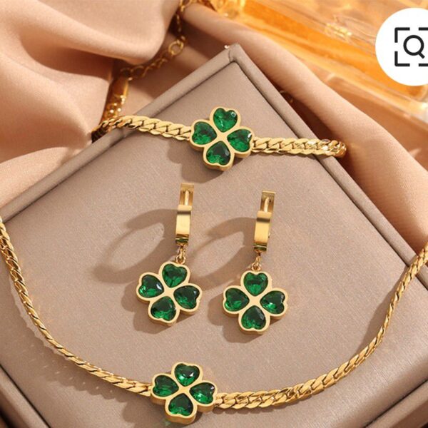 Green Clover Drop Earrings – Gold Finish Elegant Earrings for Girls & Women