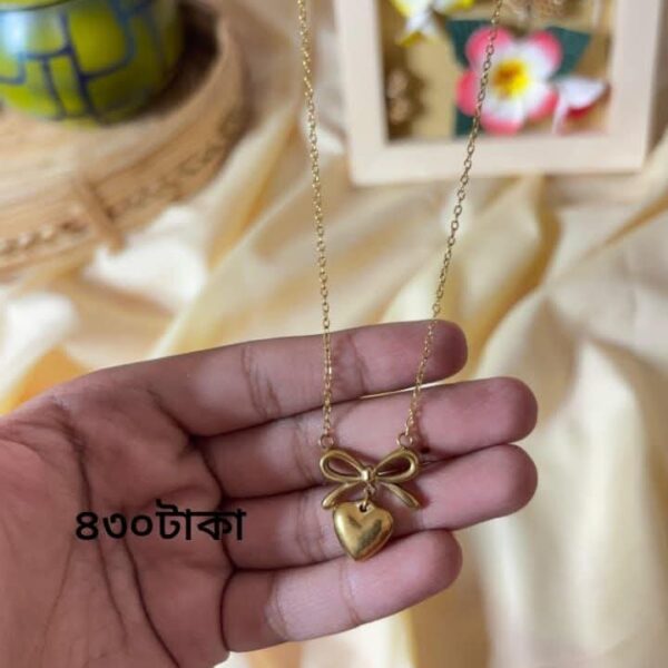 Heart Pendant Necklace with Bow | Gold Plated Jewelry
