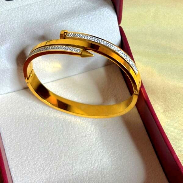 Nail Design Stone Set Premium Gold Plated Bangle