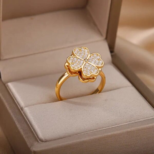 Gold Plated Rotatable Flower Ring – Crystal Zircon Adjustable Fashion Jewelry