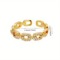 Gold Plated Chain Link Adjustable Ring – Luxury Crystal Zircon Fashion Jewelry - Image 2