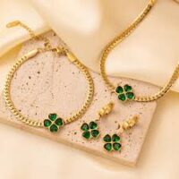 Green Clover Drop Earrings – Gold Finish Elegant Earrings for Girls & Women - Image 4