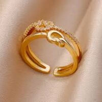 Gold Plated Geometric Adjustable Ring – Modern Luxury Statement Fashion Jewelry - Image 2