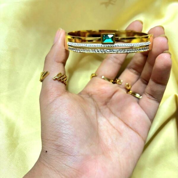 Luxury Gold Plated Green Stone Bracelet – Elegant Ladies Bangle