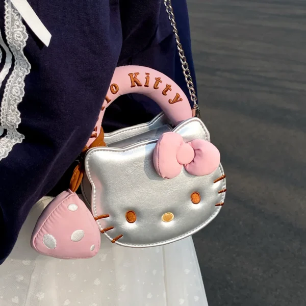 Silver Pink Kitty Shiny Shoulder Bag